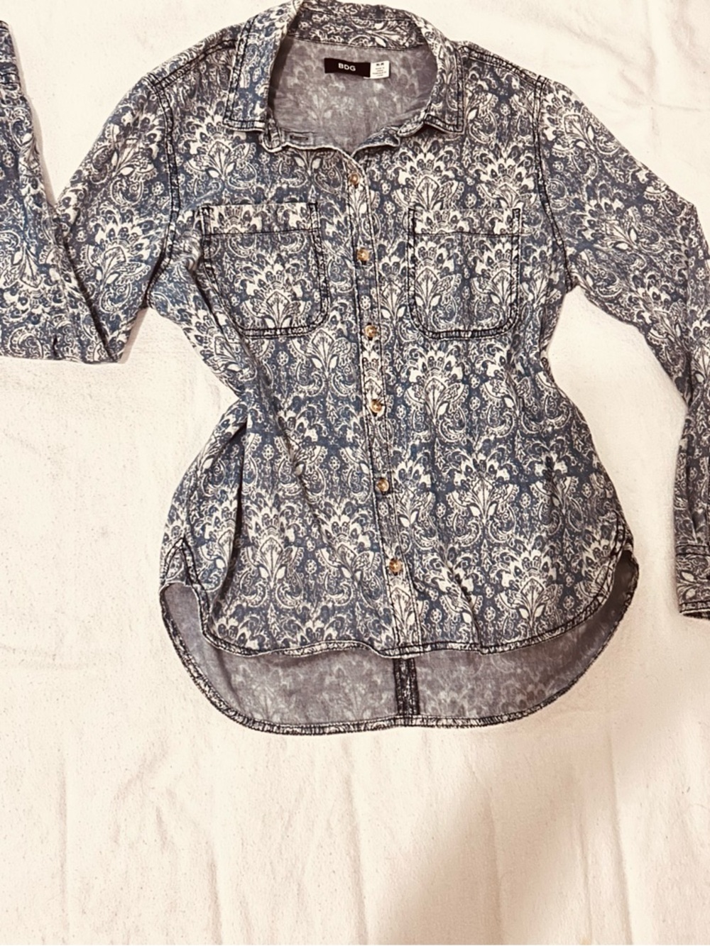 BDG Blue and White Paisley Button-Down Shirt